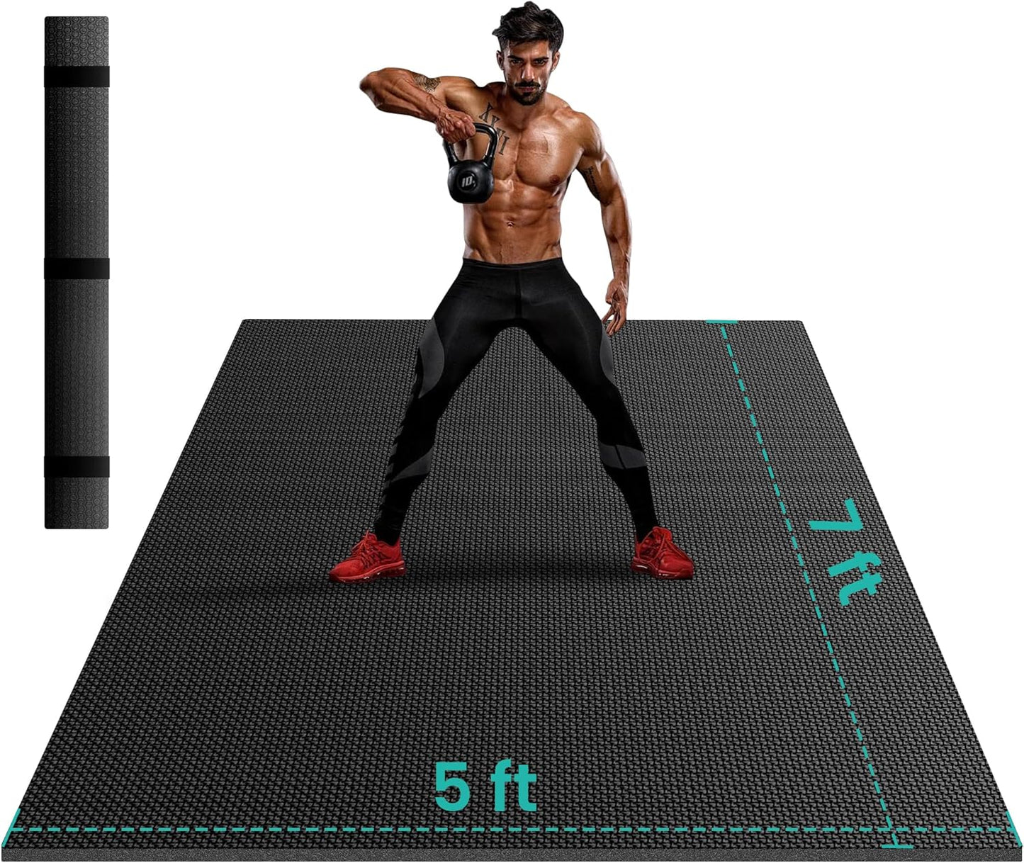 Extra Large Exercise Mat - Non-Slip, Ultra Durable 8mm Thick Workout Mat for Home Gym | 7'x5', 8'x6', 10'x6' Sizes