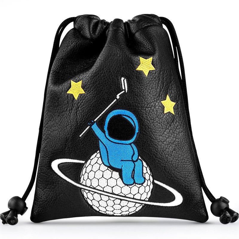 Astronaut Golf Valuables Pouch Bag, Drawstrings Golf Ball Tee Bag, Golf Pouch for Valuables and Accessories, Black/Blue/White
