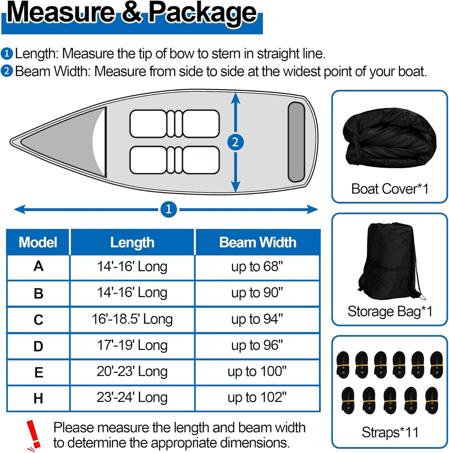 Trailerable Boat Cover - Heavy Duty Waterproof Tarp for V-Hull & Fishing Boats | Fits 14'-16' Length, 90" Width