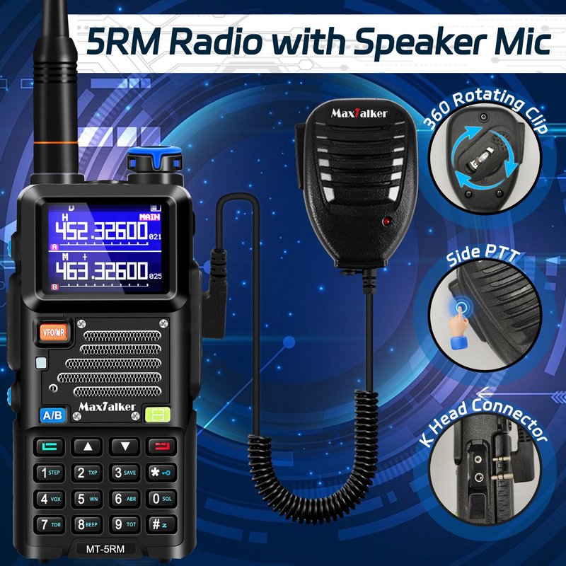 5RM Ham Radio Handheld 10W: Ham Rasios Long Range with NOAA Weather Receiver, Upgraded Antenna, Speaker Mic, Programming Cable, 2500mAh Battery Type-C Charging for Work,Camping,Hunting Essential 2Pack