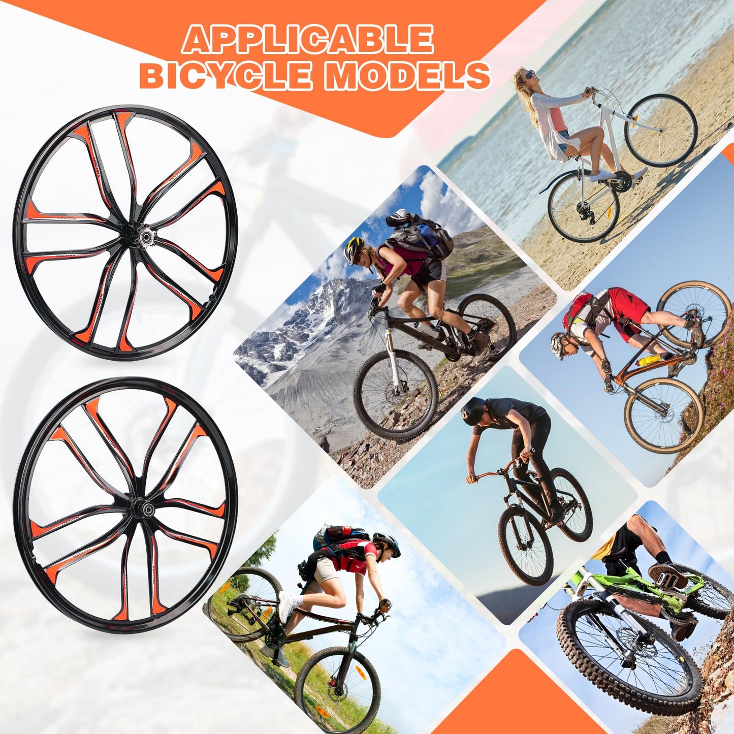 ZUKKA Bike Wheel Set 26 Inch Magnesium Alloy One-Piece Bike Wheels 10 Spokes Rim Front & Rear 100x135mm for 7-12s Freewheel Quick Release Axles,for Mountain/Folding/Kids Bikes