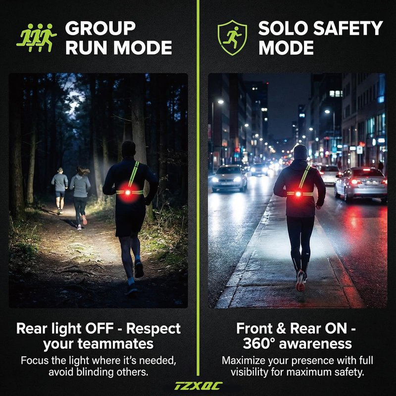 TZXQC LED Running Sash Light - Rechargeable Crossbody Chest Light for Dog Walking & Winter Jogging - 500LM Adjustable Beam, Reflective Shoulder Strap & Red Rear Safety Light for Runners Men Women
