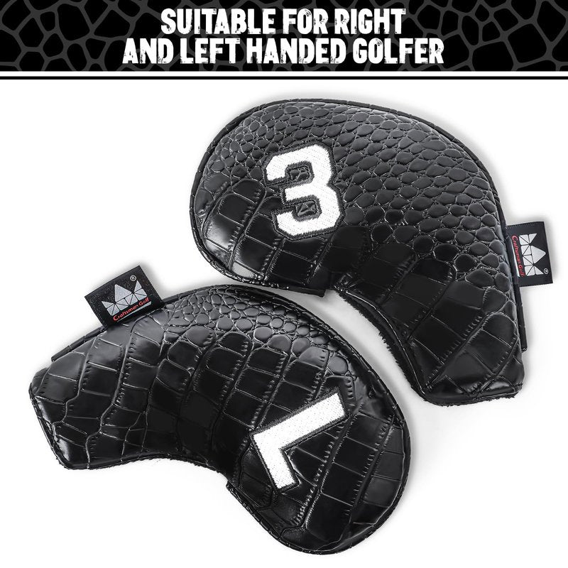 Craftsman Golf 11pcs/Set Crocodile Pattern Iron Covers Headcovers Set Magnetic Closure for Left and Right Handed Golfer