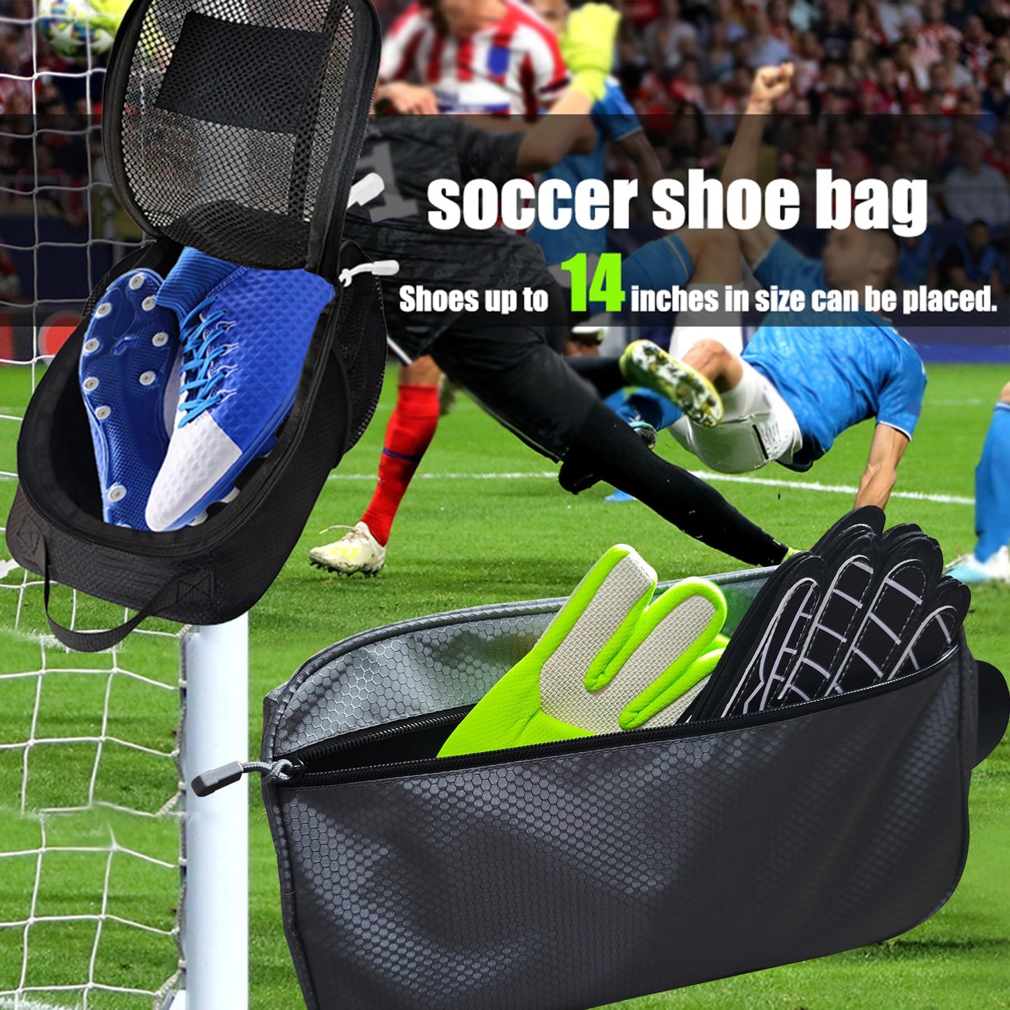 yoson.k Sports Soccer Shoe Gloves Carring Zipped Bag with Patches (1, Black)