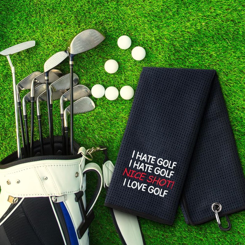 WUUCKOO I Hate Golf Nice Shot I Love Golf Embroidered Golf Towel - Funny Gift for Golfer