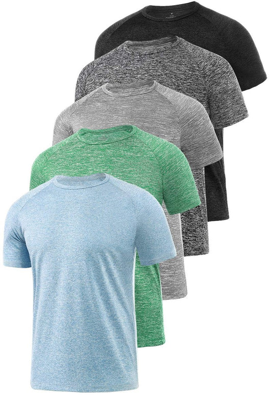 Xelky 4-5 Pack Men's Dry Fit T Shirt Moisture Wicking Athletic Tees Exercise Fitness Activewear Short Sleeves Gym Workout Tops Black/Darkgray/LightGray/LightBlue/Green XL