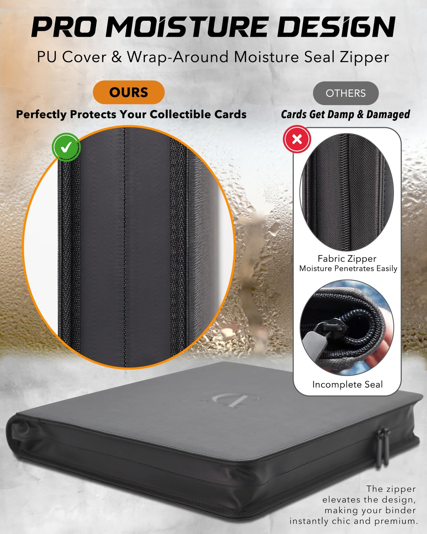 Upgraded Moisture-Resistant Toploader Binder with PU Inner Liner for Extra Protection, Card Binder Top Loader with 9-Pocket, Can Hold 252 Top Loaders/3x4'', for Sports/TCG Party/Premium Cards Storage