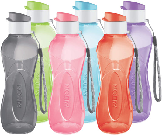 MILTON 6- pack -12 oz Kids Water Bottle for School Reusable Leak proof Small Sports Water Bottle BPA Free Durable Plastic Leak Free with Carry Strap for Lunch Travel Cycling Camping Gym Yoga -6 colors