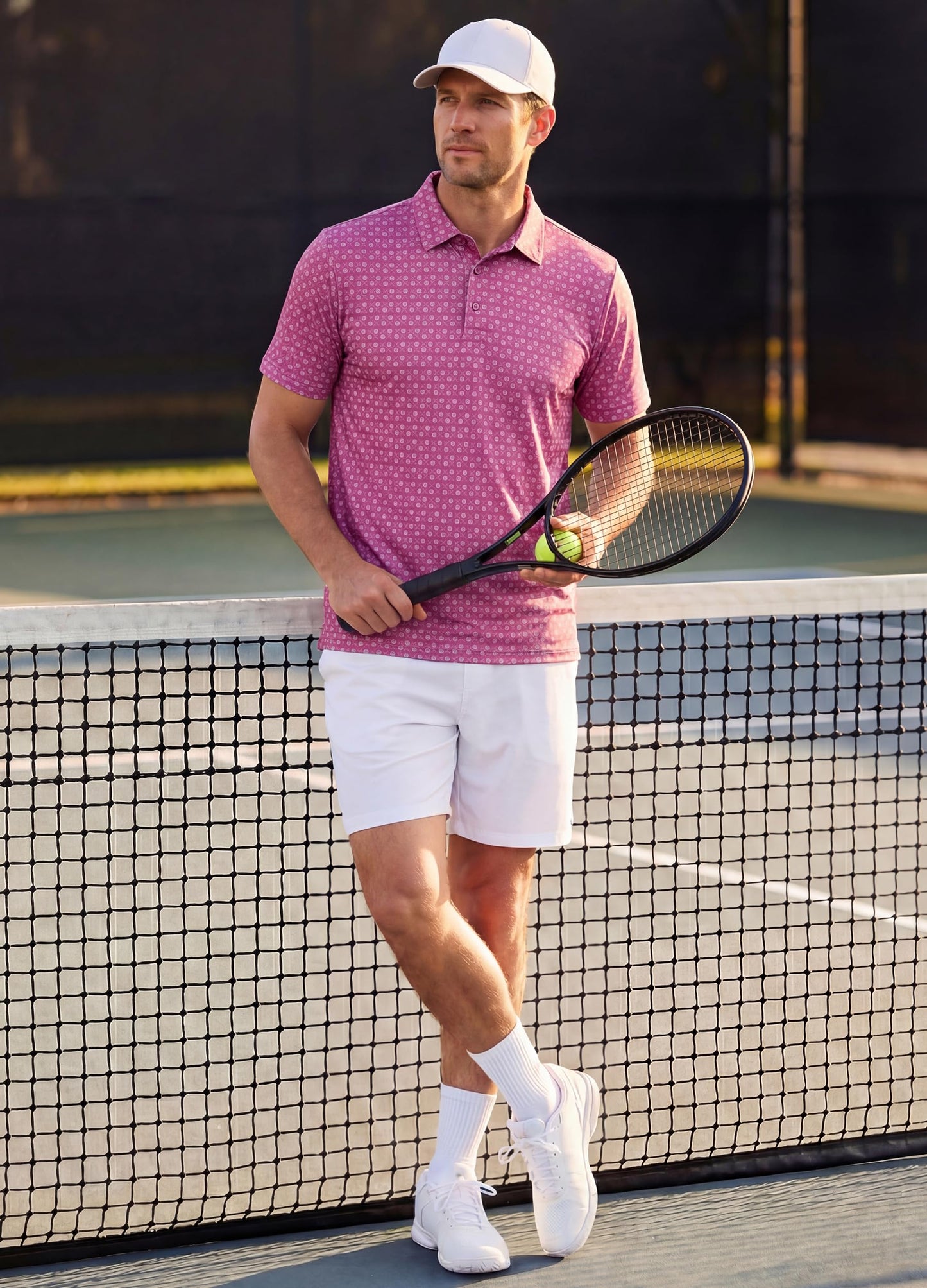Libin Golf Shirts for Men Short Sleeve Quick Dry Performance Moisture Wicking Print Collared Polo Shirts Casual Business, Rosy Golf Ball, Large