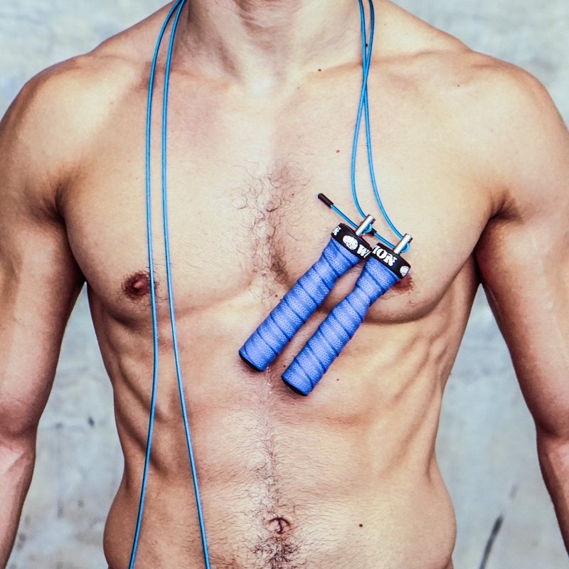 WOD Nation Adjustable Jump Rope - Dual-Speed Cables for HIIT & Fitness - Quick Adjustments for Smooth Jumping Rope Workouts - Travel Bag Included for On-the-Go Gym Accessory - 11 ft, Blue