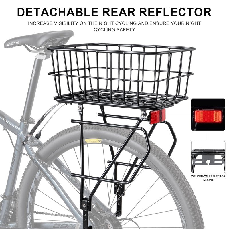 CXWXC Rear Bike Rack with Basket - Disc/Non-Disc Brake Compatible - Aluminum, Black, 26'-29' & 700c Wheels