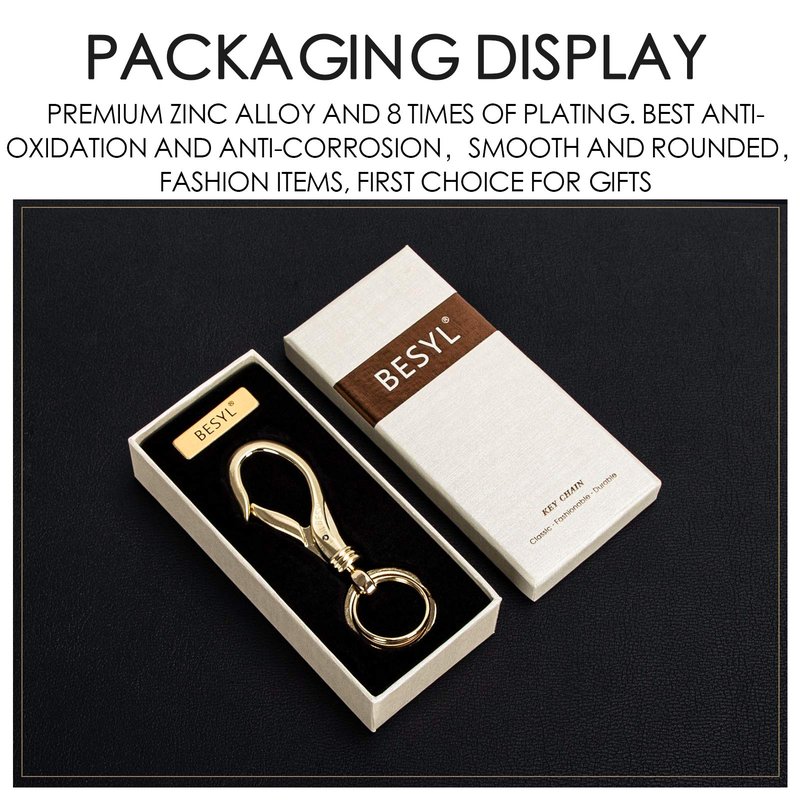 BESYL Swivel Snap Hook Keychain with 2 Key Rings, Zinc Alloy, Gold, 3.62in, Heavy Duty for Men and Women