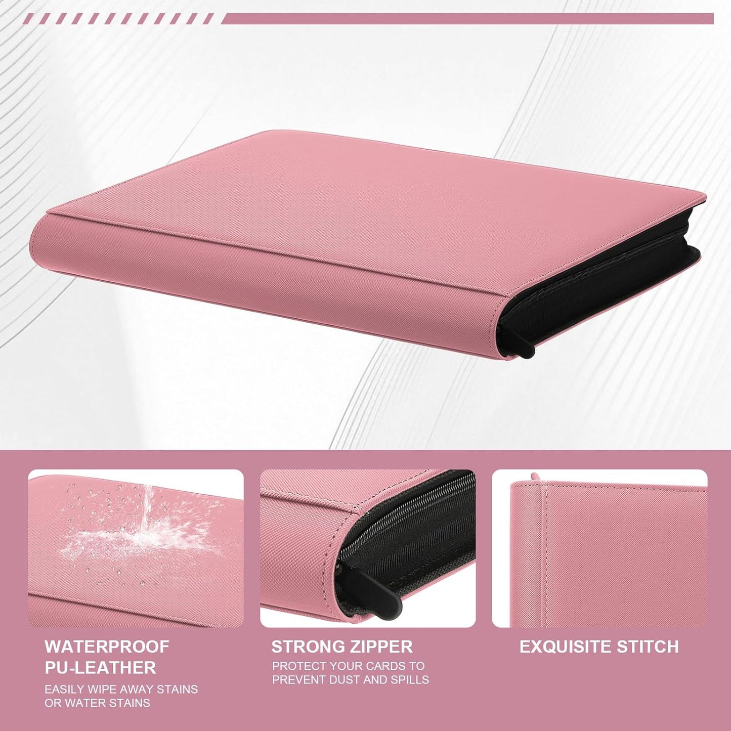 Trading Card Binder - 9-Pocket Toploader Storage for 288 Cards | Durable Hard Cases in Pink