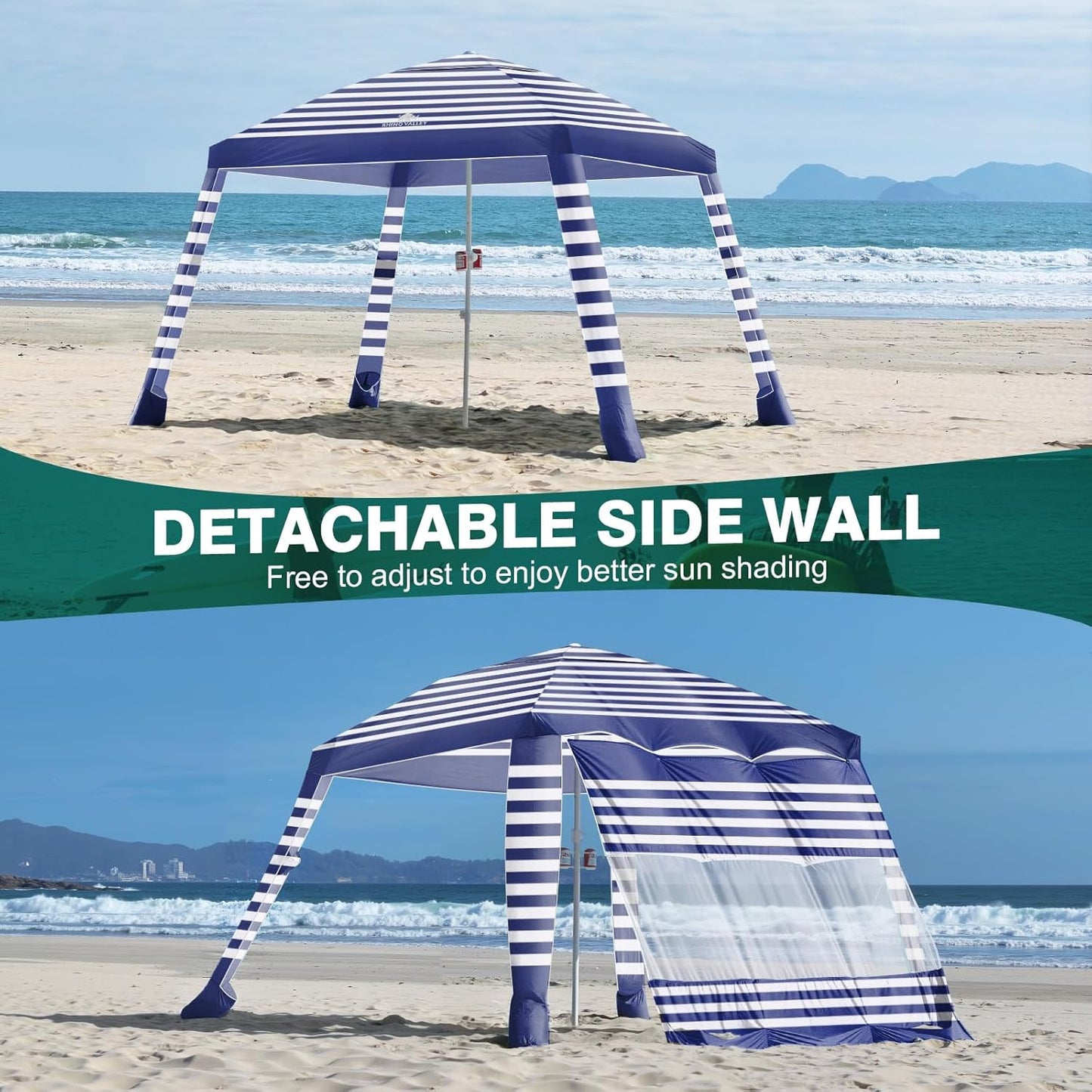 Beach Cabana Tent - 8x8FT UPF50+ Sun Protection | Easy Setup, Wind Resistant, Compact Blue Stripes