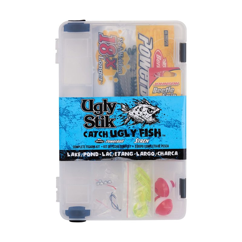 Shakespeare Ugly Stik Catch Ugly Fish Lake and Pond 6’ Spinning Combo 23-Piece Kit, 2-Piece Fishing Rod, Size 30 2-Ball Bearing Spinning Reel, Combines Graphite and Fiberglass for a Strong Rod