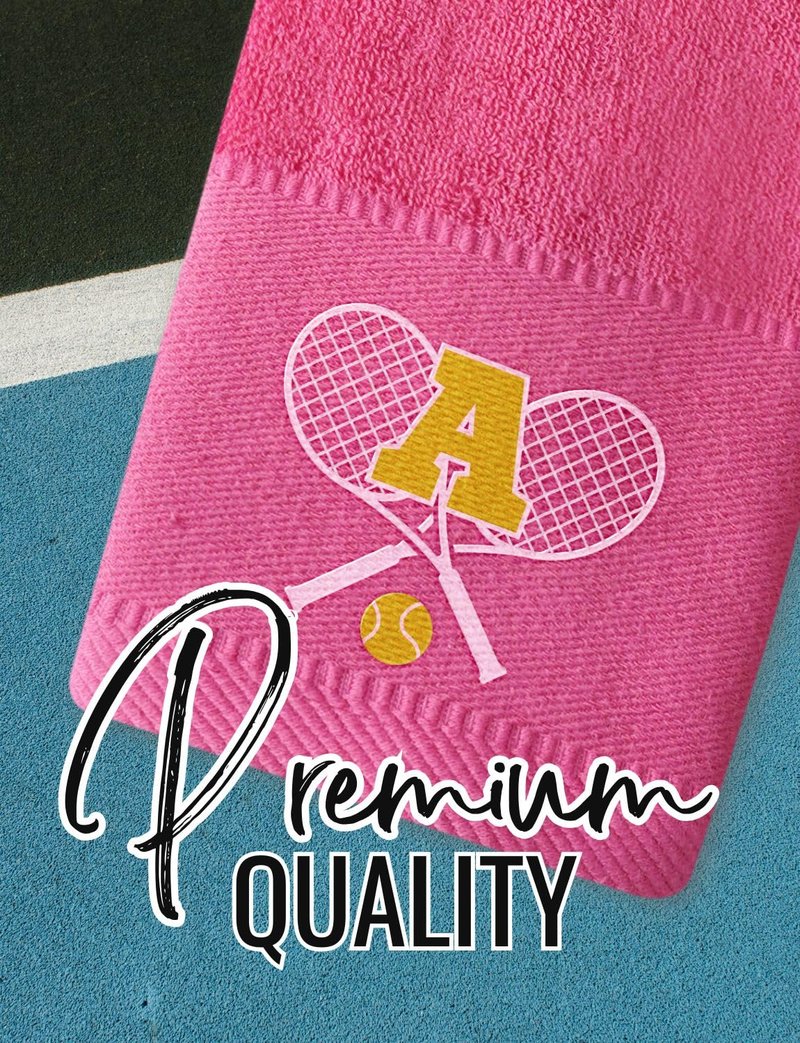 CybGene Embroidered Tennis Towel, Funny Tennis Gift for Men, Women & Tennis Lovers, Soft & Absorbent, Hot Pink, Initial C