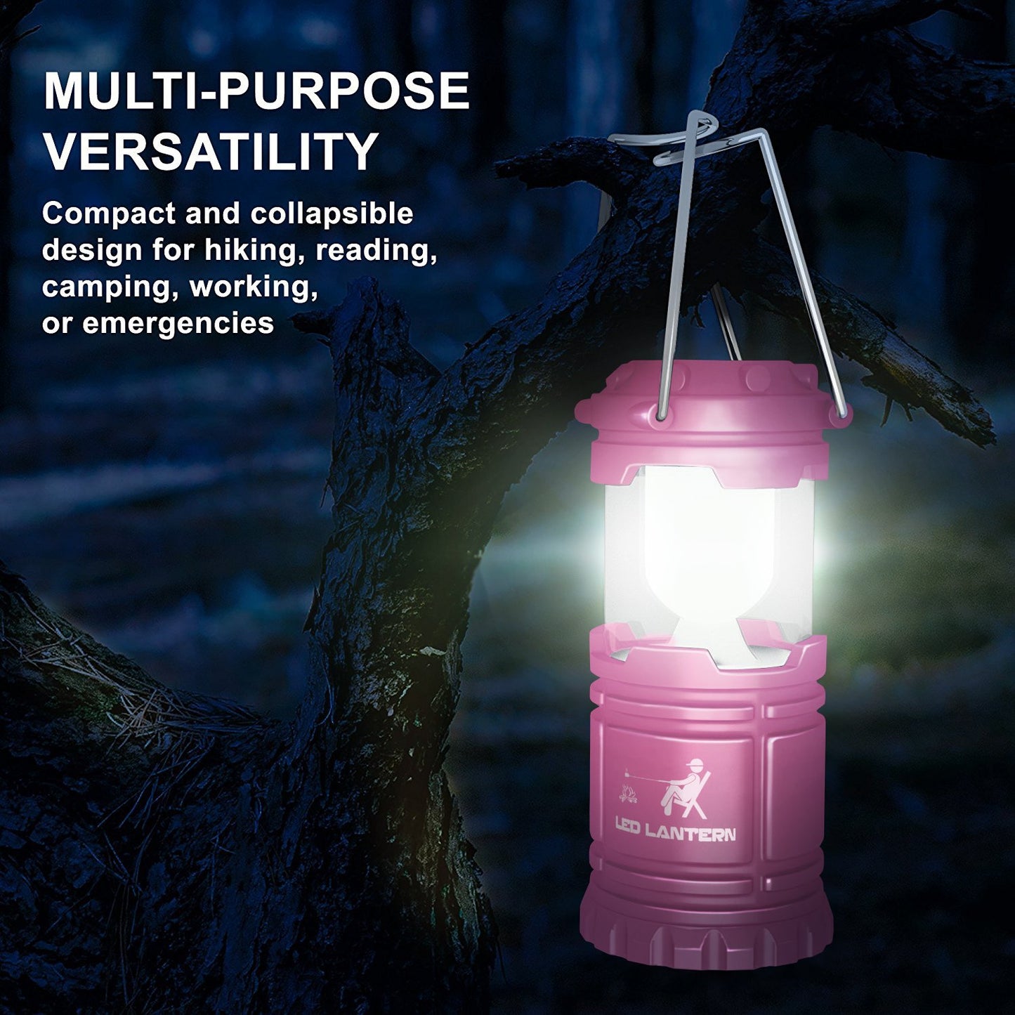 MalloMe Camping Lantern Pink Yellow 2 Pack Lanterns for Power Outages, Camping Lights for Tent Hanging, Camp Light Tent Lamp Emergency Battery Powered LED Lantern (Rechargeable Batteries Not Included)