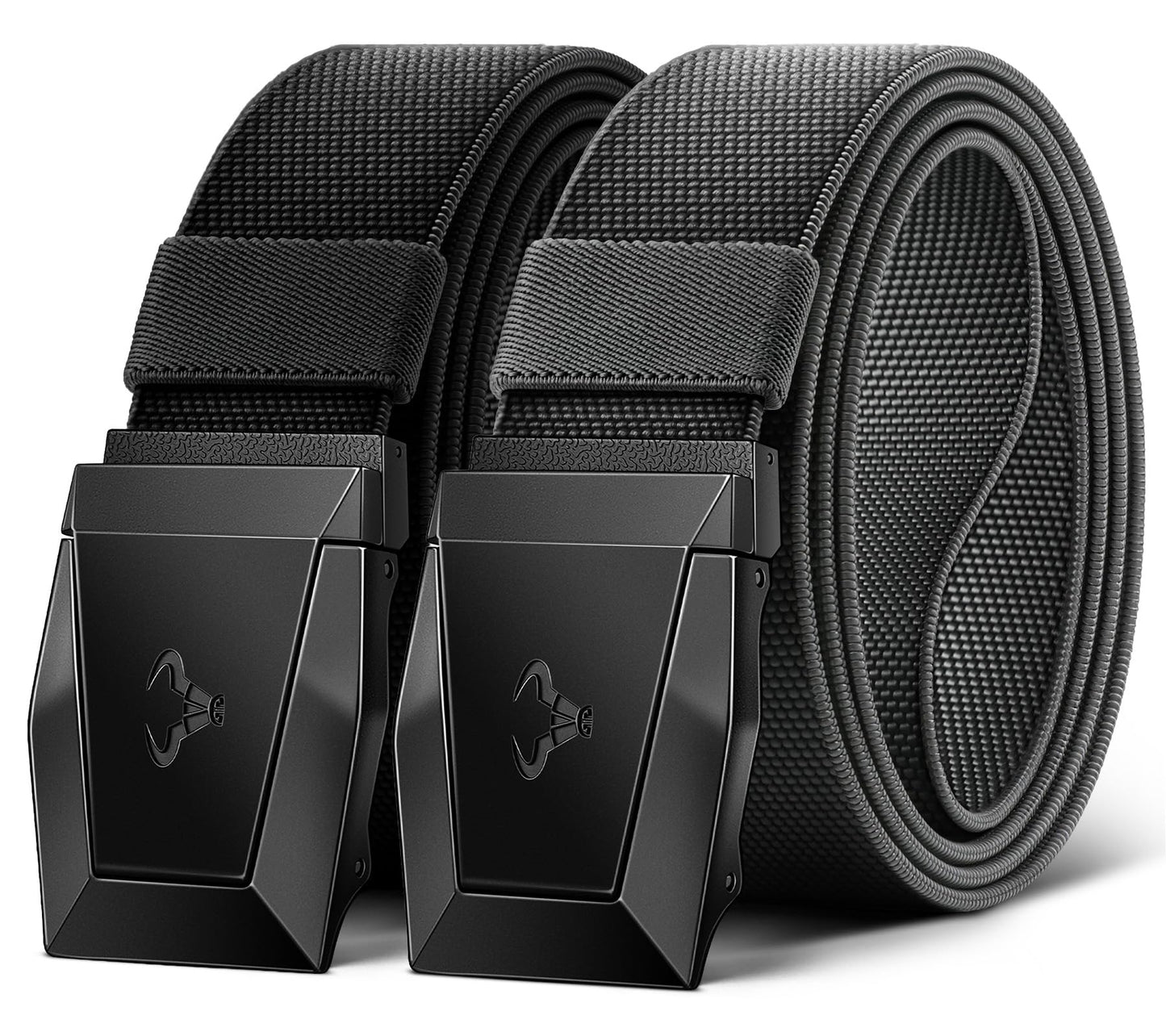 BULLIANT Men Tactical Belt 2 Pack,Stretch Western Rigger Web Belt For Cowboy Military Heavy Duty 1.5"-Cut For Fit(Black/Dark Gray,34"-38" Waist Adjustable)