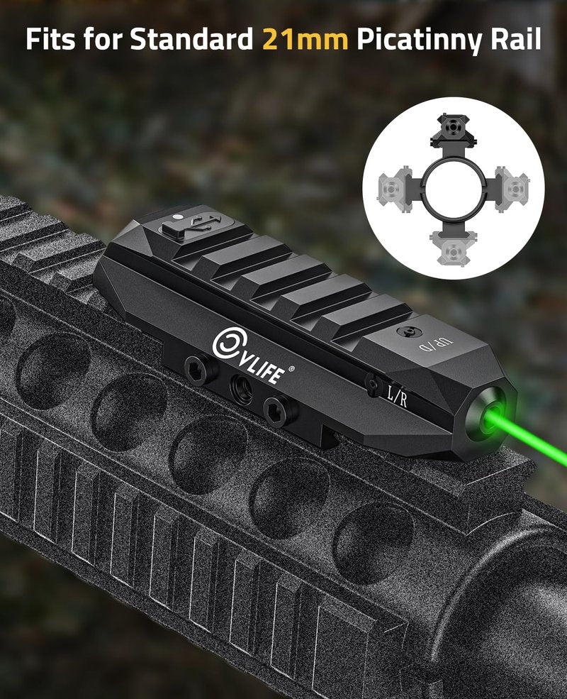CVLIFE Laser Sight for Rifle, Low Profile Tactical Rechargeable Picatinny Rifle Laser Sight with Strobe Mode (Green Laser)