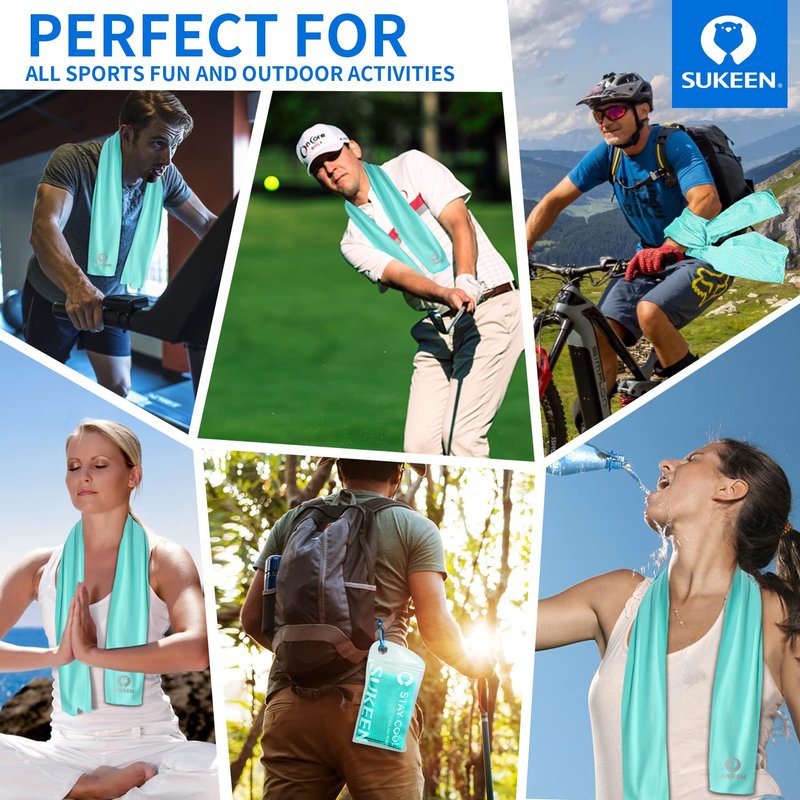 Sukeen [4 Pack Cooling Towel (40"x12"),Soft Microfiber Chilly Towel for Yoga,Sport,Running,Gym,Workout,Camping,Fitness,Workout & More Activities