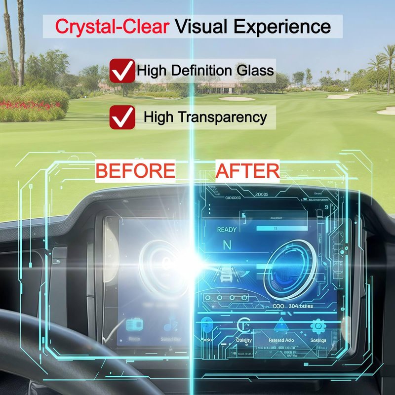 Eoho 9 Inch Golf Cart Screen Protector for EV Touchscreen Left Side Button, Tempered Glass Screen Cover Protector Anti Gravel Glare, Ev Golf Cart Accessories Protective Film(HD, 2 Pack)
