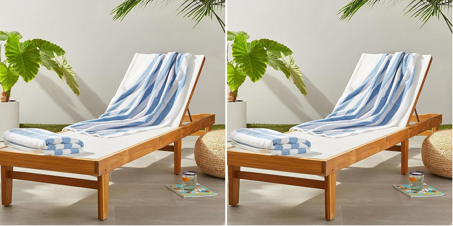Soft & Absorbent Beach Towels - 100% Cotton Cabana Stripe | Quick Dry, Large 30" x 60", Sky Blue, 4-Pack