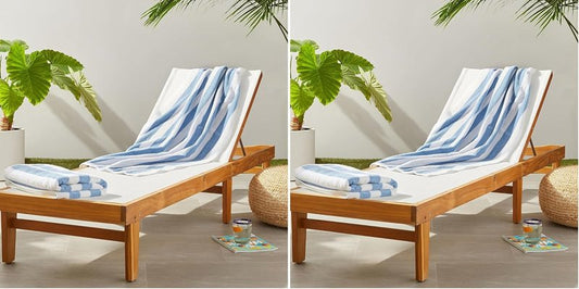 Soft & Absorbent Beach Towels - 100% Cotton Cabana Stripe | Quick Dry, Large 30" x 60", Sky Blue, 4-Pack