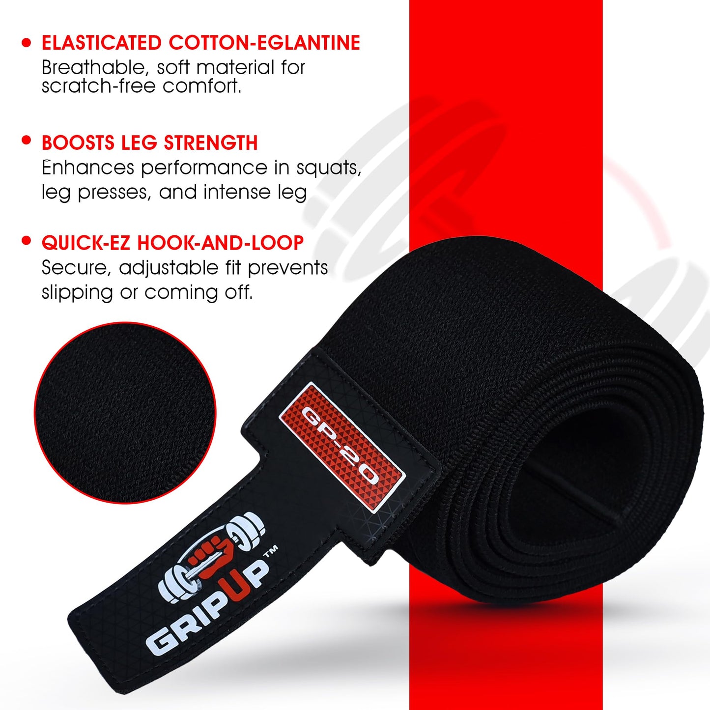 GripUp 78” Knee Wraps for Weightlifting (Pair) – Support Straps for Squats, Powerlifting & Gym Training, One Size GP20 (Black)