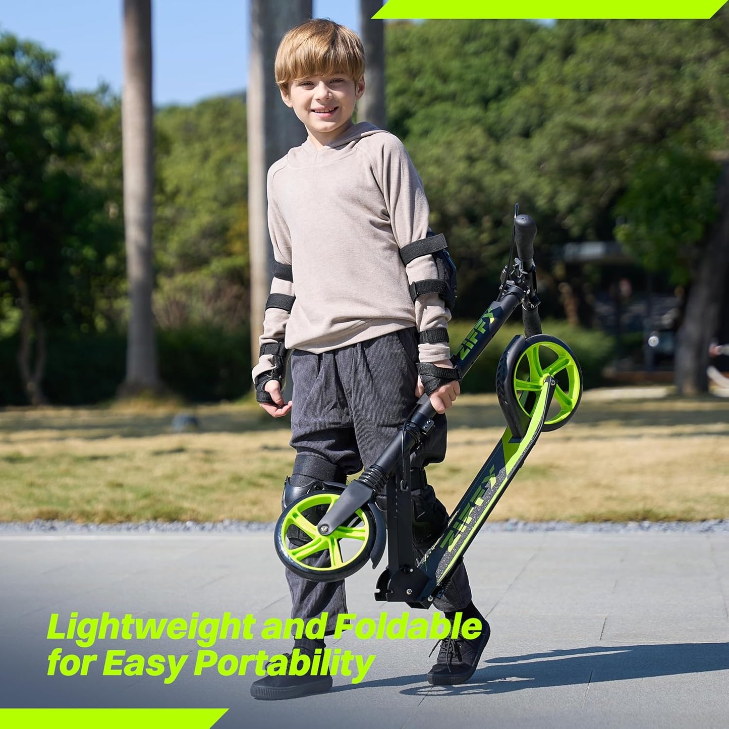 JOVA ZIFFY Kids Scooter - Foldable Kick Scooter with Hand Brake | 4 Adjustable Heights, Lightweight Design, Supports 220 lbs