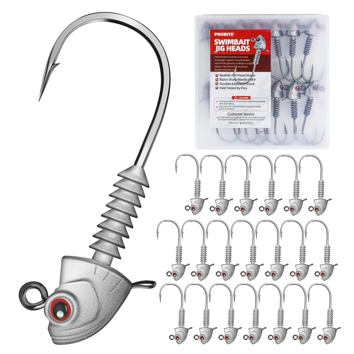 PROBITE Swimbait Jig Heads, 20PCS/Box, 4 Size Options, Strong Hook & Anti-Loose Design, Ideal for Freshwater & Saltwater Fishing（3/16oz