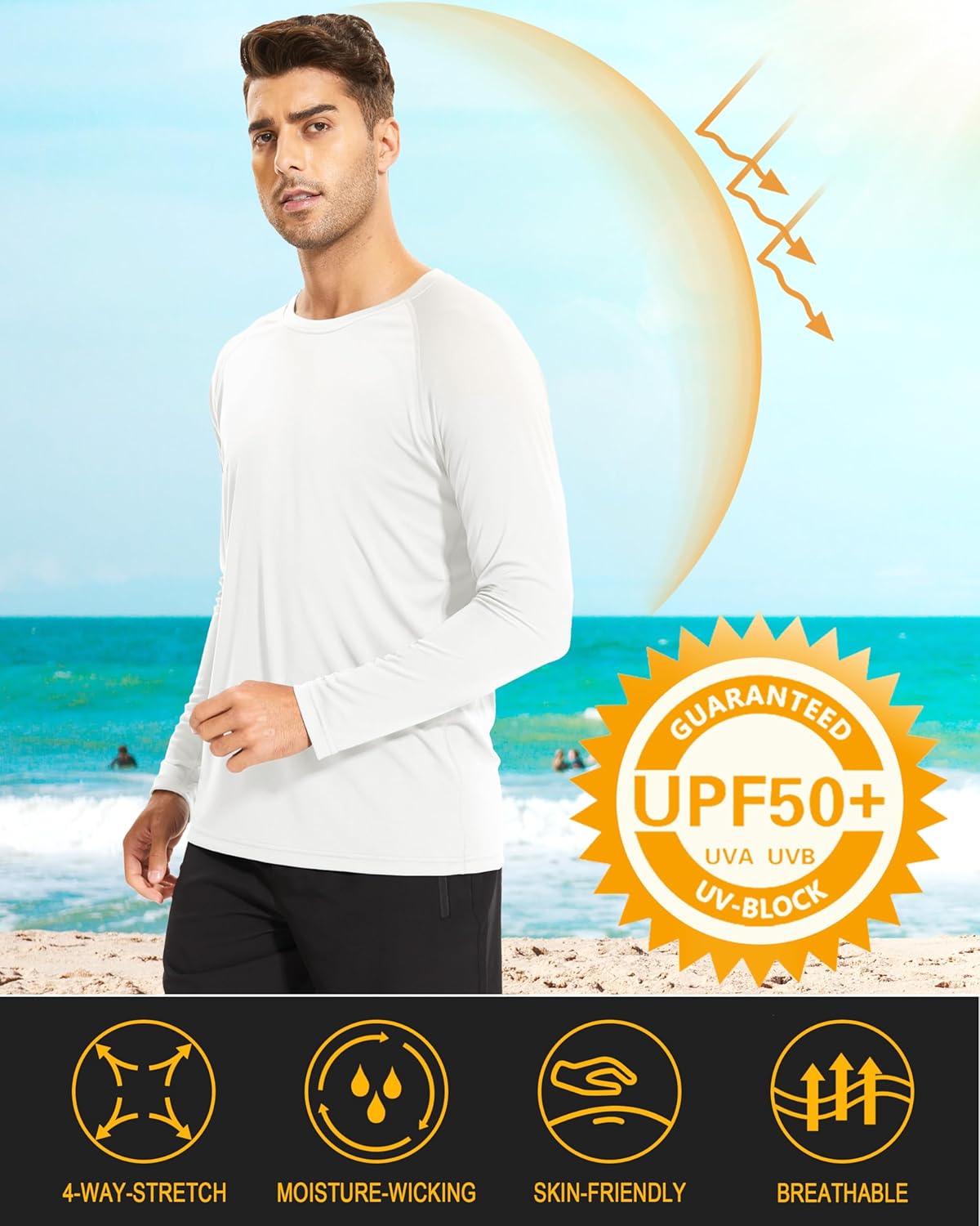 MAGCOMSEN Men's Long Sleeve Athletic Shirt - UPF 50+ UV Sun Protection for Hiking & Running