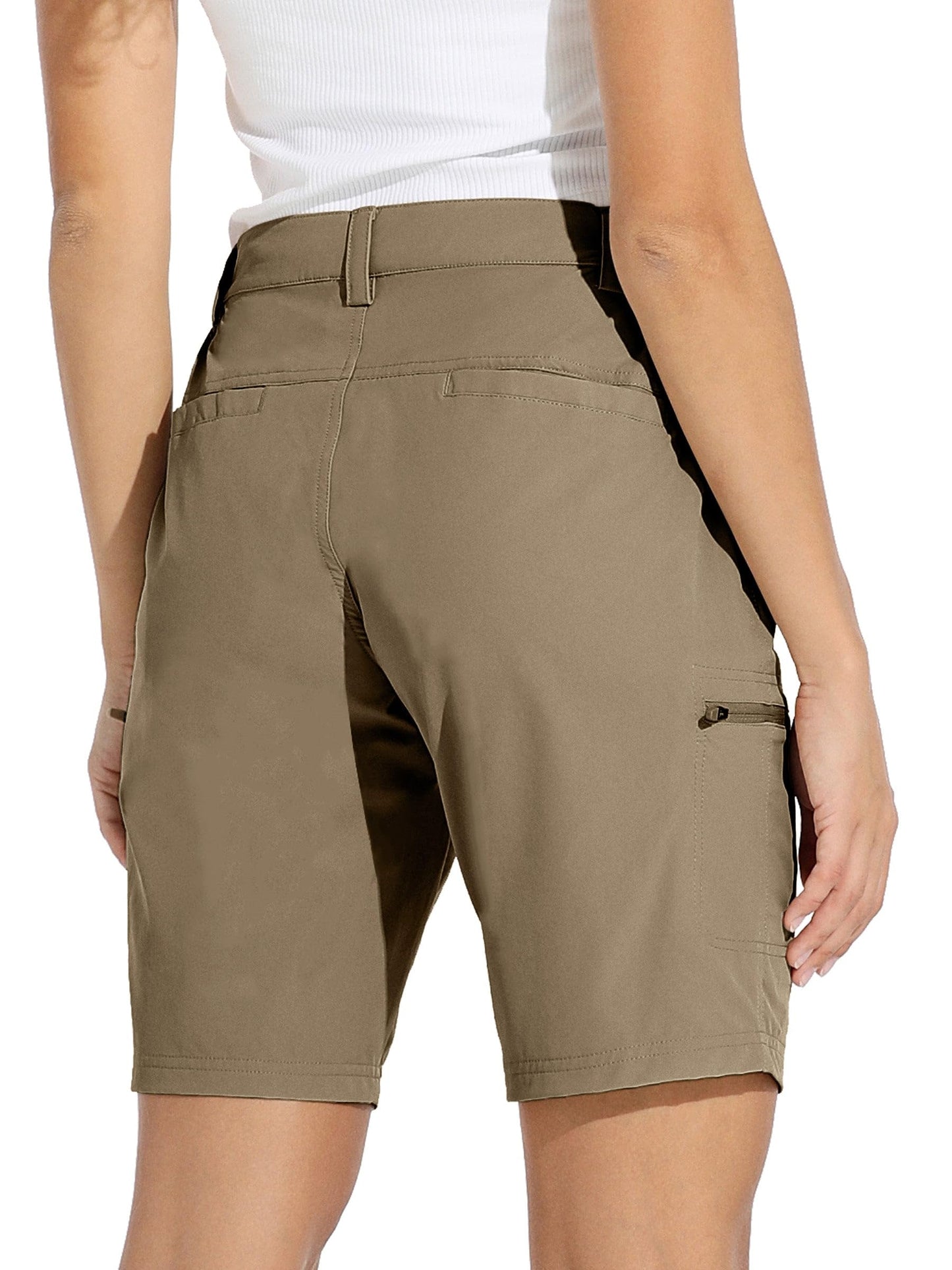 Willit Women's 10" Hiking Cargo Shorts Stretch Golf Active Long Quick Dry Outdoor Summer Shorts Deep Khaki L