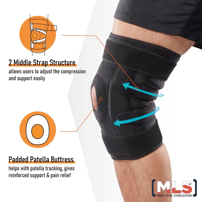 Comforband Adjustable Hinged Knee Brace – Dual Side Hinges for ACL, PCL, MCL Injury Support, Meniscus Tear, Arthritis Pain Relief, Post-Surgery Recovery (Black, L/XL)