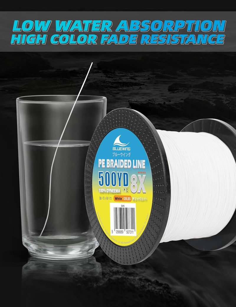 Braided Fishing Line - PE 8 Strands, Abrasion Resistant | 300/500/3000 Yards, 15-120 LB, Thin Diameter, Saltwater Fishing