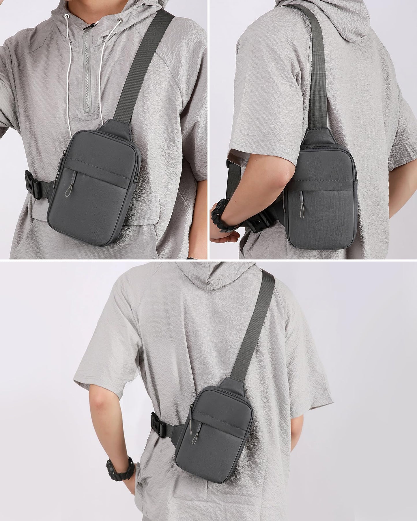 Peicees Small Anti-theft Sling Bag for Men Women Waterproof Mini Crossbody Backpack Chest Bag Travel Passport Phone Holder, Black