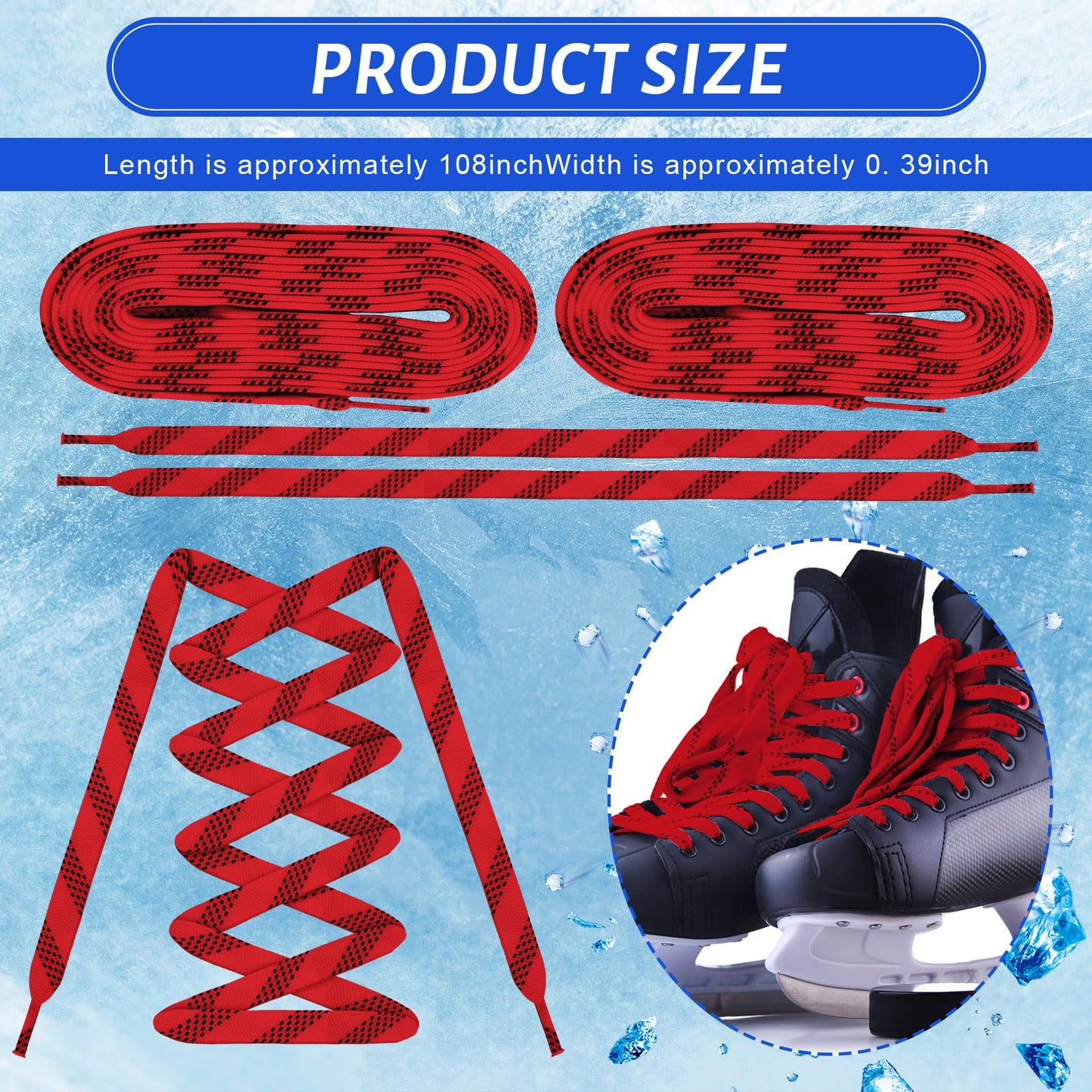 Yingzhao 4 Pairs Red Waxed Hockey Laces 108" Hockey Skate Laces Wide Ice Lace Strap Strings Ice Sports Accessories for Roller Skates, Boots,Adults, Youth