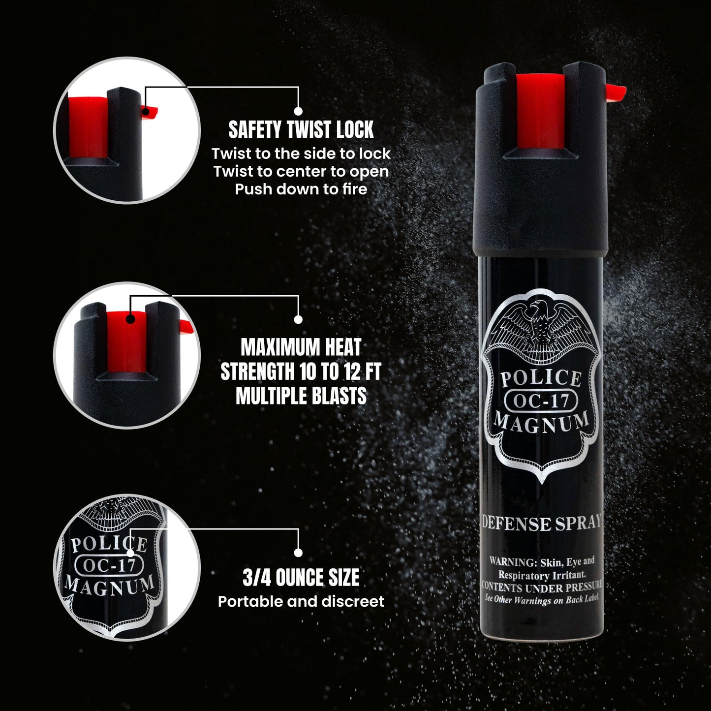 Police Magnum Compact Pepper Spray Self Defense- Tactical Maximum Heat Strength OC- Small Discreet Carry Canister- Made in The USA- 5 Pack 3/4oz TL