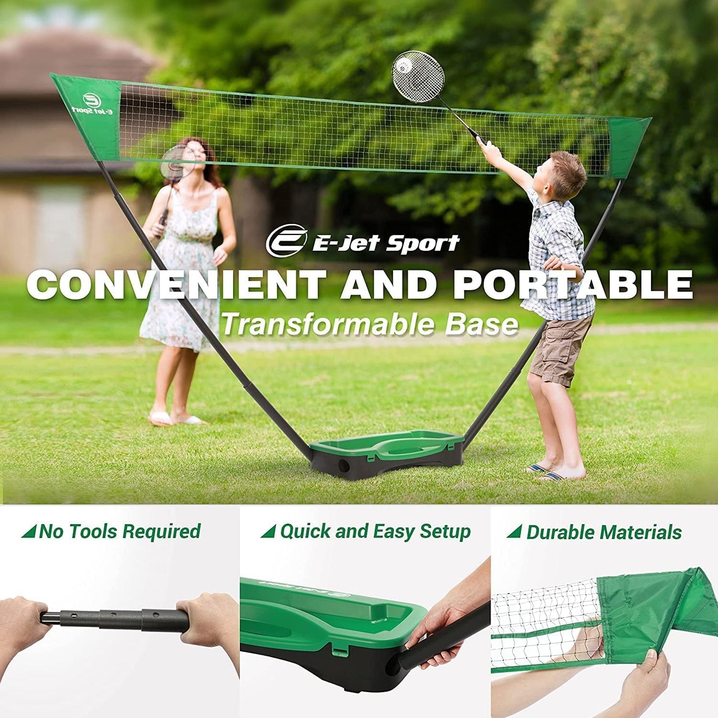 Portable Badminton Net Set with Storage Base, Rackets and Shuttlecocks Combo for Backyard Training, Beach, Park