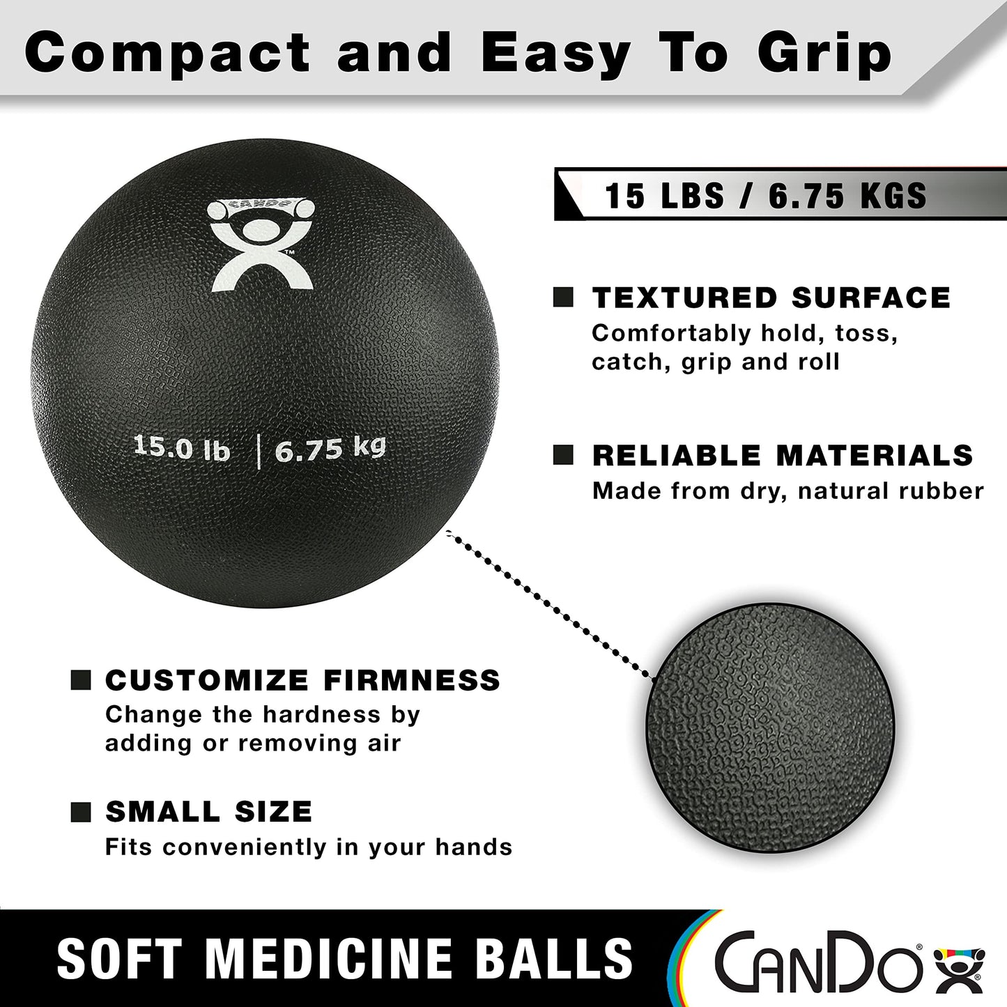 CanDo Soft Medicine Ball 5-Piece Set, 2lb, 4lb, 7lb, 11lb, and 15lb, for Physical Therapy and Fitness Exercises, Easy Grip Rubber Weighted Exercise Ball for Workouts