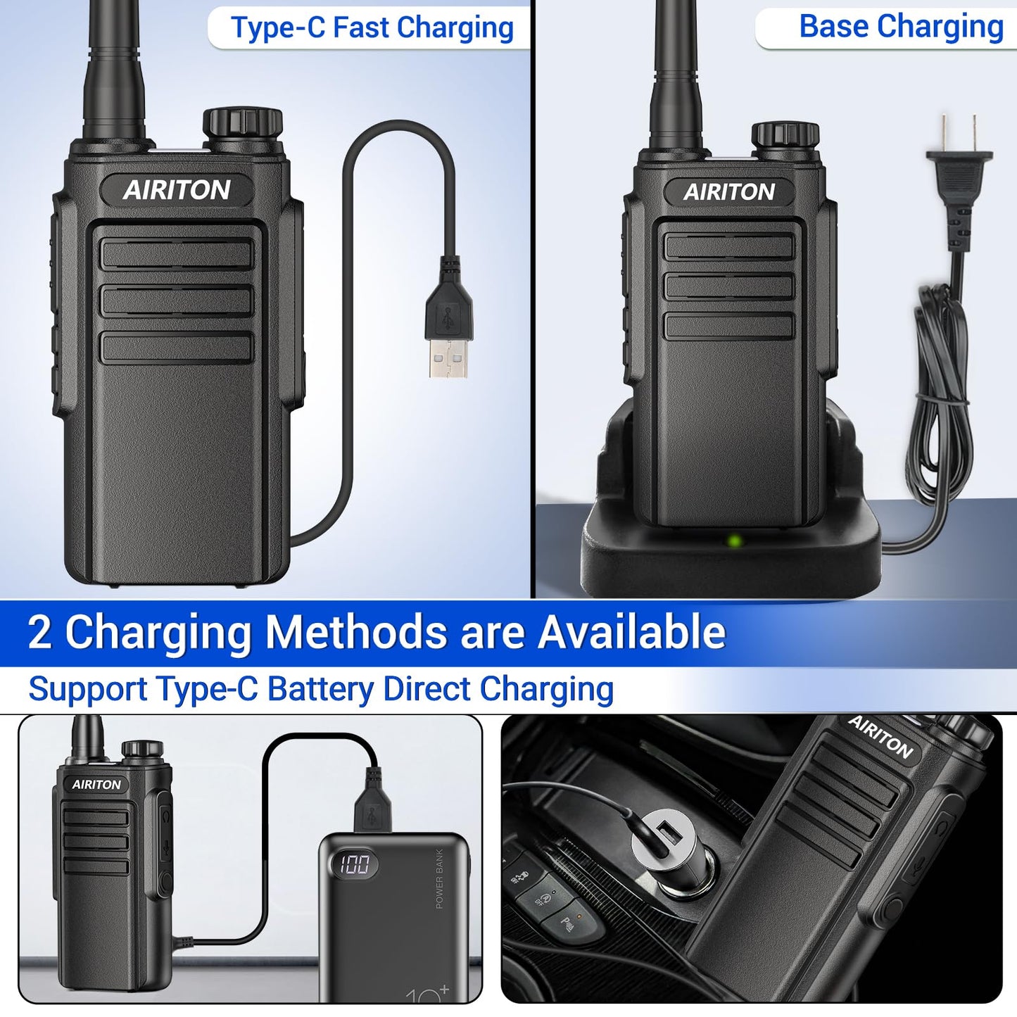 Walkie Talkies Long Range for Adults, Airiton Radio Rechargeable Walkie Talkie UHF Two Way Radio with 1500mAh Li-ion Battery USB-C Charger VOX Walky Talky for Hiking Cruises Camping (2Pack)