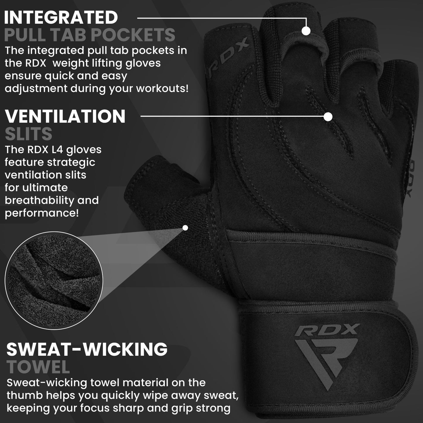 RDX Weight Lifting Workout Gloves with Wrist Support, 50 CM Long Wrist Straps, Anti Slip Padded Palm, Breathable Gym Grip for Fitness Training Powerlifting, Men Women Bodybuilding Exercise