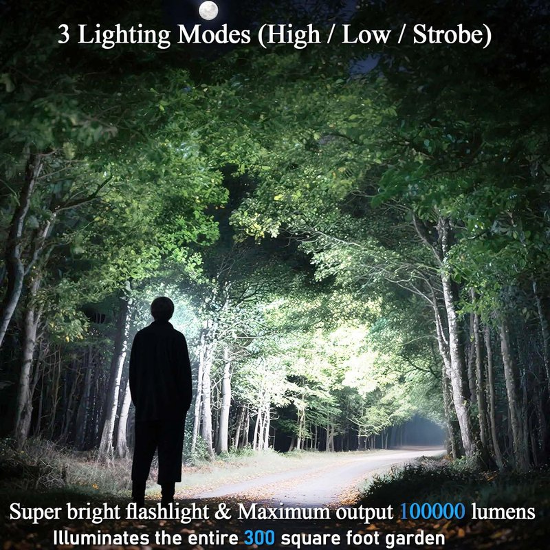 Voylite Flashlights High Lumens Rechargeable 5000mAh with LCD Power Display, Super Bright 100000 Lumen Flashlight, IPX7 Waterproof, 3 Modes & Zoomable (1500m), Belt Clip for Camping, Hiking, Emergency
