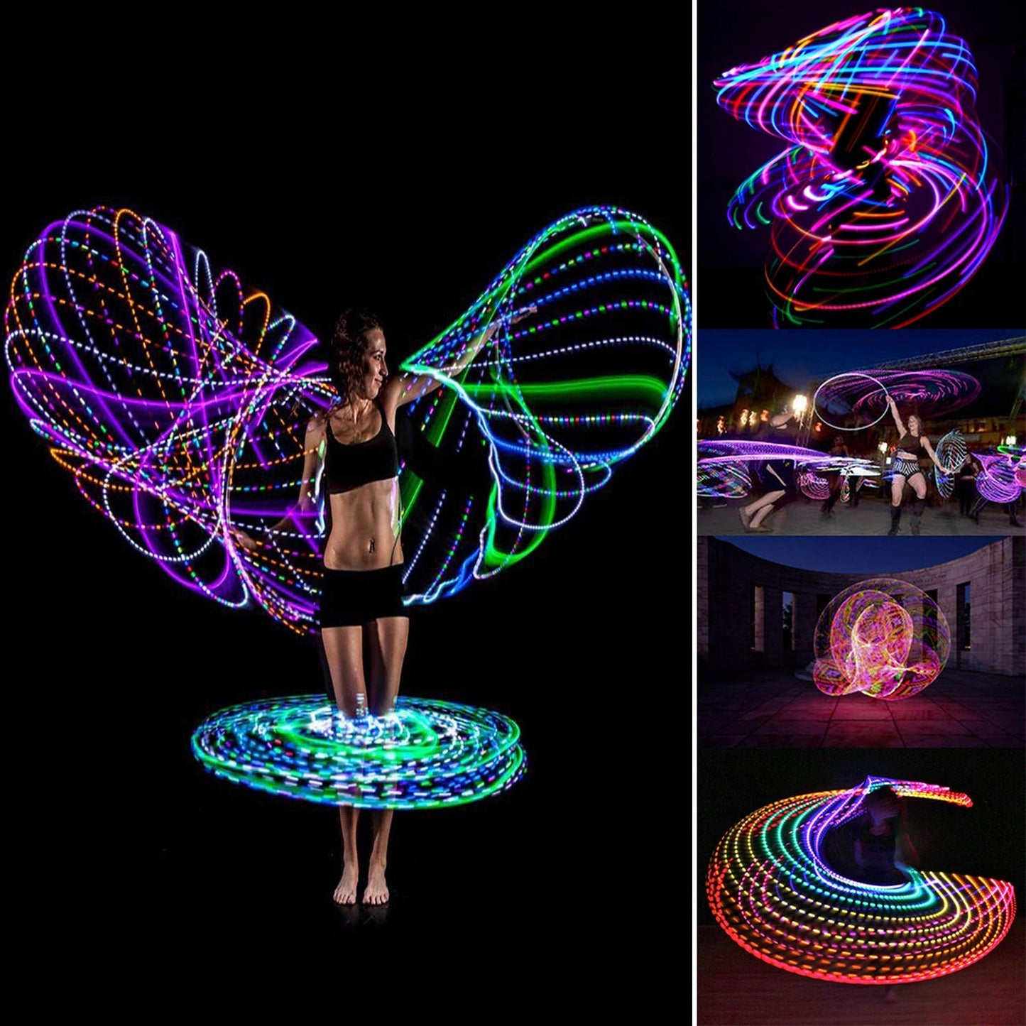 24in LED Fitness Hoop, Light Up Hoop for Kids, 10 Color Auto Strobing and Changing, 60cm Hoop Fitness Equipment Weight Loss Collapsible(2 AA Batteries are Needed. Not Included)