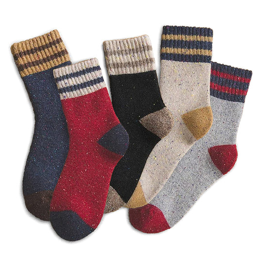 Meloday Thick Wool Classic Vintage Striped Casual Hiking Crew Socks Soft and Comfortable - 5 Pairs Per Pack