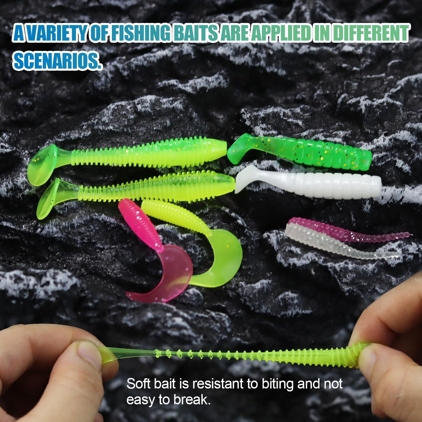 CWSDXM Fishing Lures Kit, Assorted Soft Baits with Jig Heads and Tackle Box