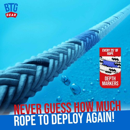 BTG Gear Heavy Duty 100 ft 3/8" Marine/Nautical Boat Anchor Line Depth Markers Rope w/Stainless Steel Thimble Eye Bolt, Boats up to 27'