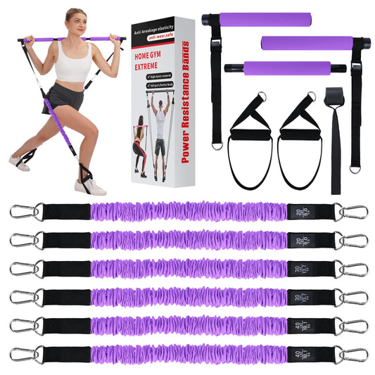 TADAKAZU Pilates Bar Kit with Resistance Bands, Exercise Fitness Equipment for Women & Men, Home Gym Workouts，Portable Pilates Bar Kit Resistance Bands for Women Full Body Workouts,Purple