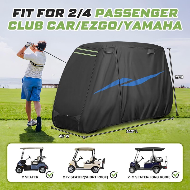 Mixsuper Liner 10 Layers Golf Cart Cover for Club Car EZGO Yamaha, Waterproof Heavy Duty Golf Cart Cover with Zipper Door, Windproof 420D Polyester