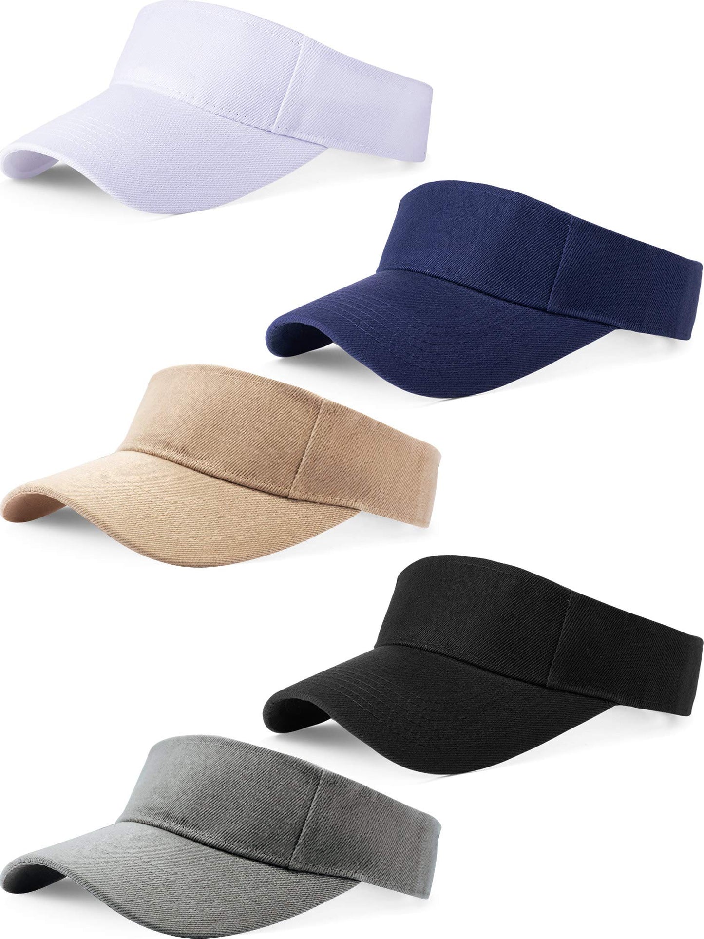 5 Pieces Sport Wear Athletic Visor Sun Visor Adjustable Cap Men Women Sun Sports Visor Hat (Navy, Black, White, Khaki, Light Gray)