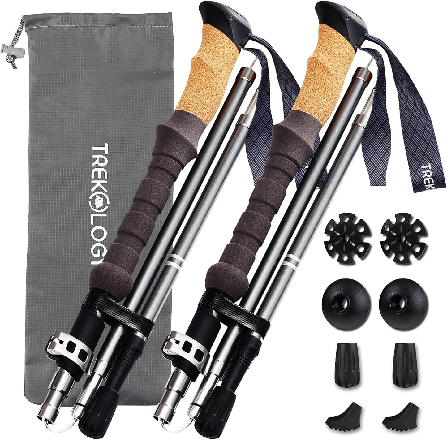 Trekology Trek-Z Cork Grip Trekking Poles - Lightweight Adjustable Hiking Sticks | Compact Design, Aluminum, Travel-Friendly